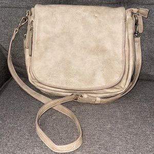 Cream/Beige PU Leather Flap Crossbody Shoulder Bag Purse with multi pockets